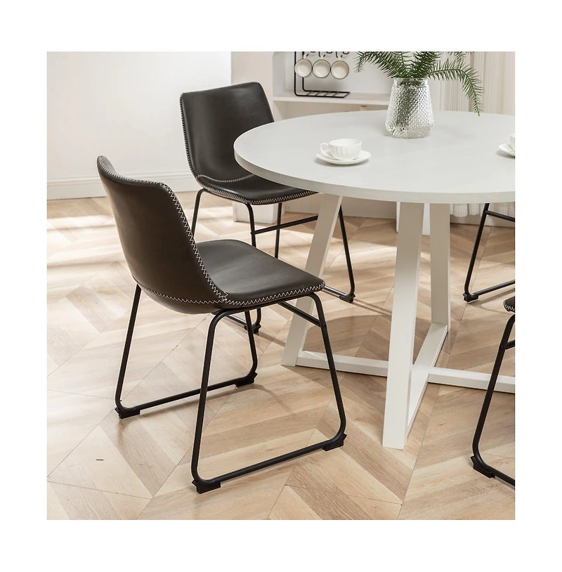 Roundhill Furniture Varna 5-Pc Round Dining Set, Trestle Dining Table with 4 Chairs, Antique Gray