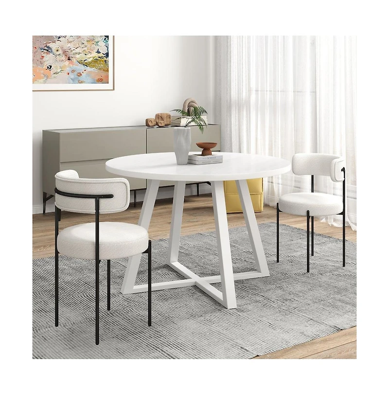Roundhill Furniture Durban 5-Pc Round Dining Set, Trestle Dining Table with 4 Boucle Chairs