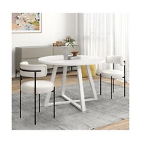 Roundhill Furniture Durban 5-Pc Round Dining Set, Trestle Dining Table with 4 Boucle Chairs