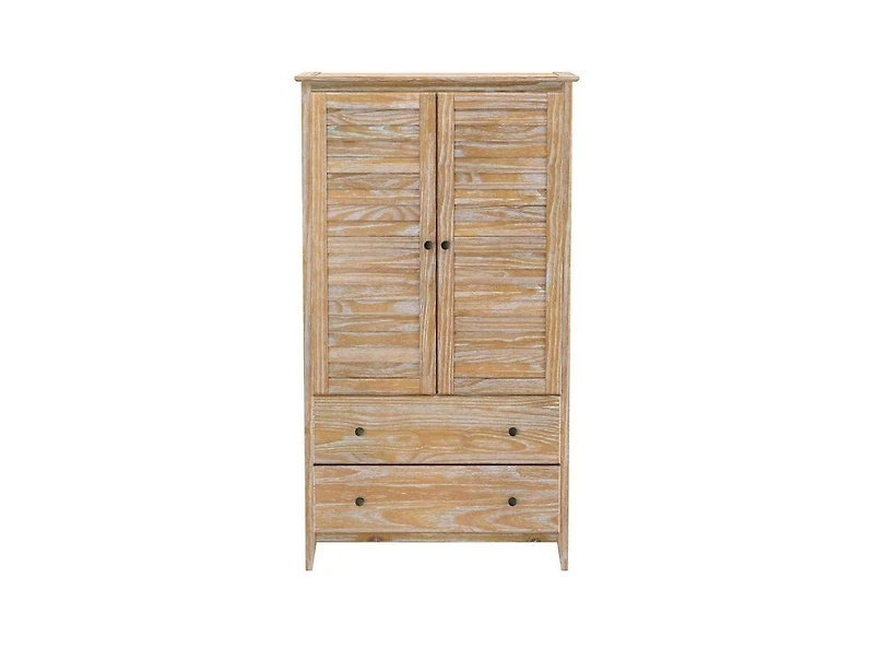 Slickblue Farmhouse Louvered Armoire Distressed Driftwood Finish, Solid Pine Wood
