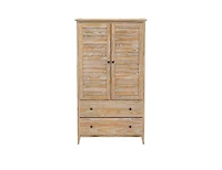 Slickblue Farmhouse Louvered Armoire Distressed Driftwood Finish, Solid Pine Wood