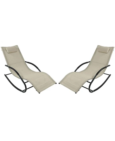 Slickblue Set of 2 Patio Rocking Chaise Loungers with Cushioned Pillows for Relaxing