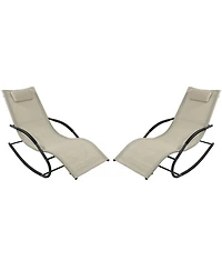 Slickblue Set of 2 Patio Rocking Chaise Loungers with Cushioned Pillows for Relaxing