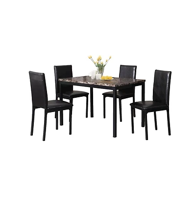 Roundhill Furniture Citico 5-Pc Dinette Set with Laminated Faux Marble Top and 4 Chairs