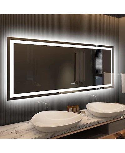 Amorho Led Bathroom Mirror, 60" x 28" with Front Light and Backlit, Stepless Dimmable Wall Mount Mirrors, Anti-Fog, Shatter-Proof, Memory, 3 Colors Li