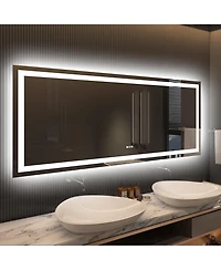 Amorho Led Bathroom Mirror, 60" x 28" with Front Light and Backlit, Stepless Dimmable Wall Mount Mirrors, Anti-Fog, Shatter-Proof, Memory, 3 Colors Li