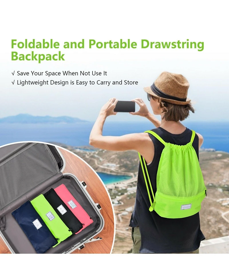 Akiudex Drawstring Backpack with Zipper Pockets and Adjustable Straps