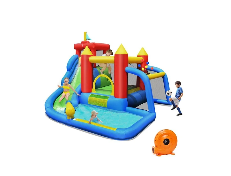Akiudex 6-in-1 Inflatable Water Slide Bounce House with Splash Pool