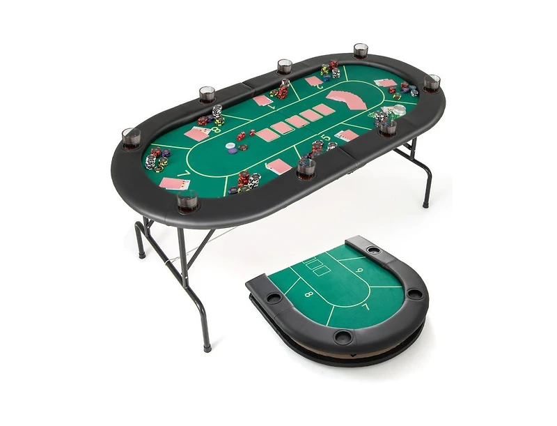 Akiudex 72 Inch Foldable Poker Table with Cup Holders and Padded Armrests for 8 Players