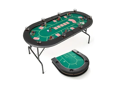Akiudex 72 Inch Foldable Poker Table with Cup Holders and Padded Armrests for 8 Players