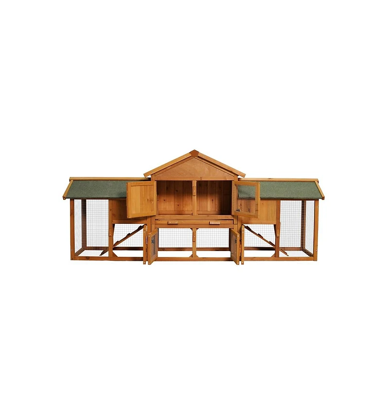 Aostirmotor 79.5 in. Outdoor Wooden Bunny Cage with 2 Runs House Small Animal Habitats, Two Tier Waterproof Roof in Light Brown