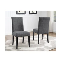 Roundhill Furniture Biony Espresso Wood Dining Set with Gray Fabric Nailhead Chairs, 5-Pc