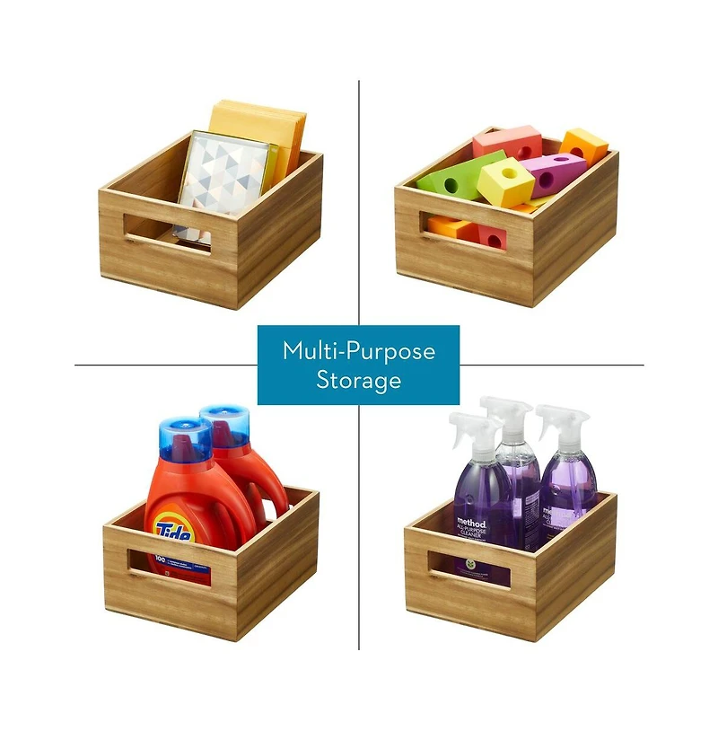 mDesign Acacia Wood Pantry Bin with Handles - Set of 4 - Natural