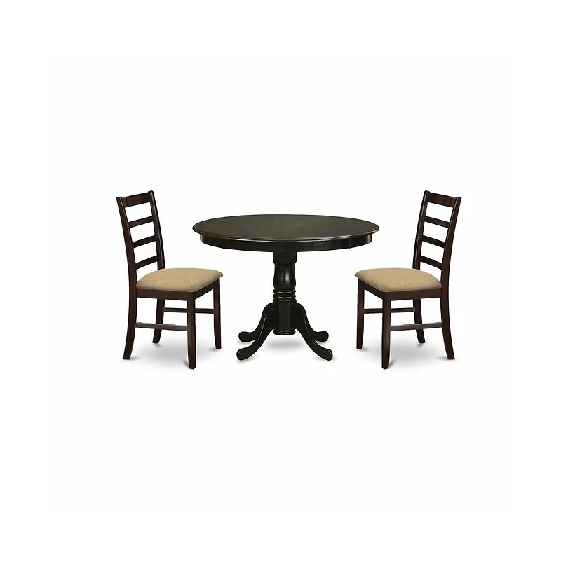 East West Furniture 3 Pc Kitchen nook Dining set-round Kitchen Table and 2 slatted back Kitchen Chairs