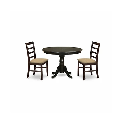 East West Furniture 3 Pc Kitchen nook Dining set-round Kitchen Table and 2 slatted back Kitchen Chairs