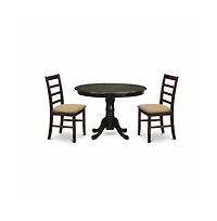 East West Furniture 3 Pc Kitchen nook Dining set-round Kitchen Table and 2 slatted back Kitchen Chairs