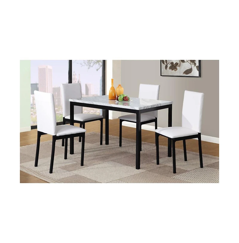 Roundhill Furniture Citico 5-Pc Dinette Set with Faux Marble Top, White Table with White Chairs