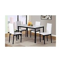 Roundhill Furniture Citico 5-Pc Dinette Set with Faux Marble Top, White Table with White Chairs