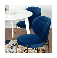 Roundhill Furniture Amoa Contemporary 3-Pc Dining Set, White Round Dining Table and 2 Chairs, Blue