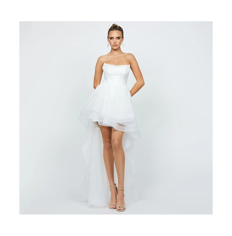 Bariano Women's Evangeline Strapless Hi Lo Gown