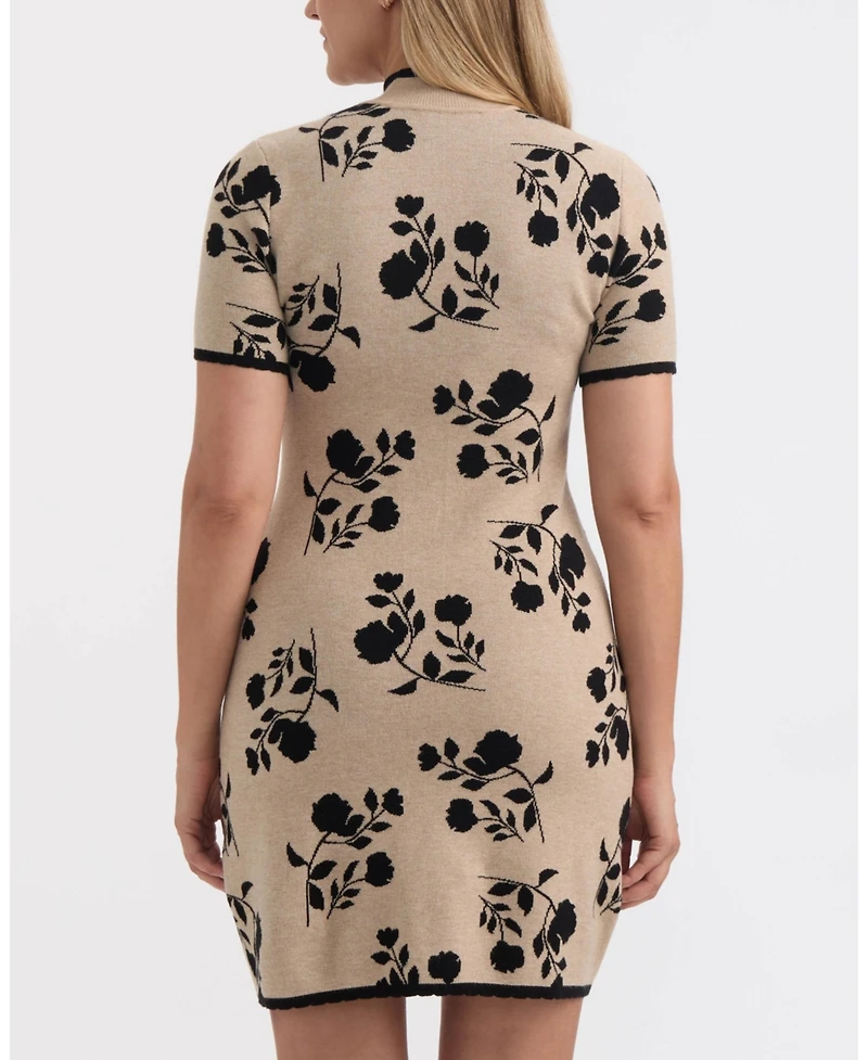Ellen Tracy Women's Floral Short Sleeve Sweater Dress