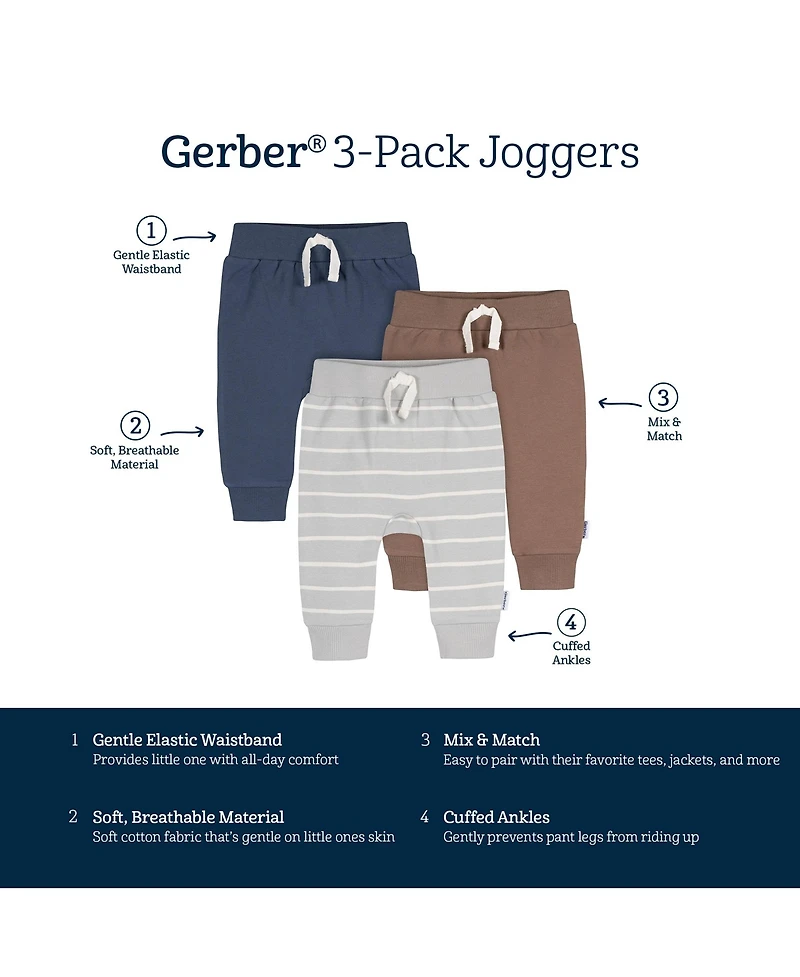 Gerber Toddler Boys Leafless Tree Jogger Pants, 3-Pack
