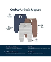 Gerber Toddler Boys Leafless Tree Jogger Pants, 3-Pack
