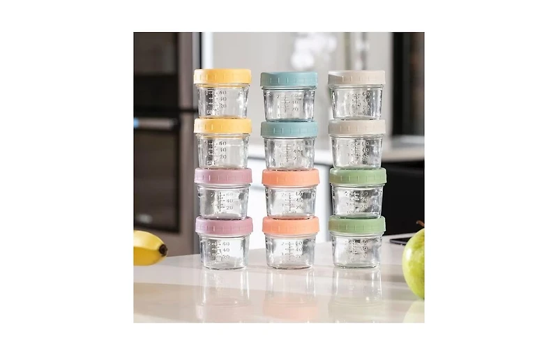 Sperric Toddler Feeding Set, Silicone Fruit Feeders Bibs & 12-Piece Glass Food Storage Containers w/ Lids. Must-Have, Bpa-Free Easy to Clean