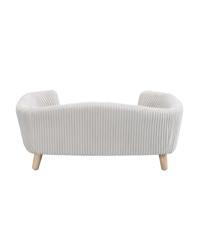 Beige Luxury Elevated Dog Bed Corduroy Pet Couch with Rubber Wood Legs for Small Dogs Easy Assembly