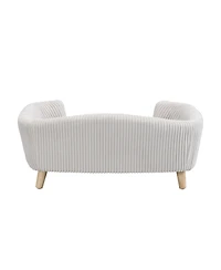 Beige Luxury Elevated Dog Bed Corduroy Pet Couch with Rubber Wood Legs for Small Dogs Easy Assembly