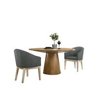 Homlux Driftwood Finish 3 Piece 59"W Round Dining Table Set with Gray Barrel Chairs