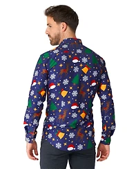 Suitmeister Men's Tree Shirt - Christmas Party Stylish Button- Up Green Long sleeve