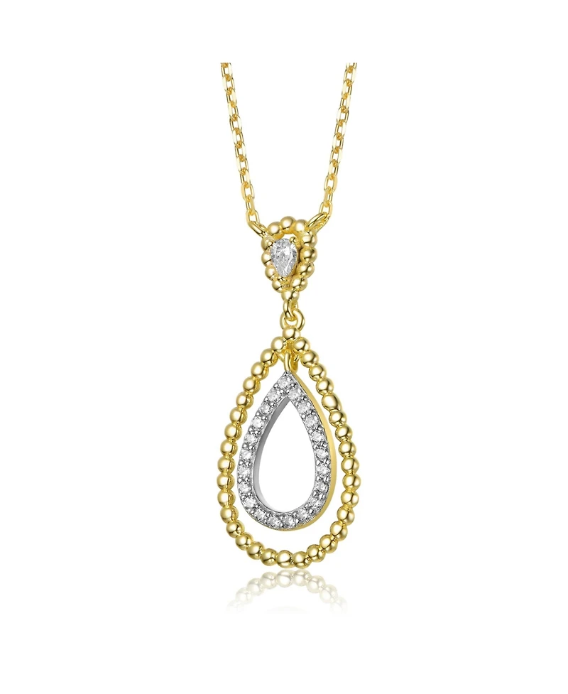 Rachel Glauber Two Tone with Clear Cubic Zirconia Tear Drop Pendant Necklace