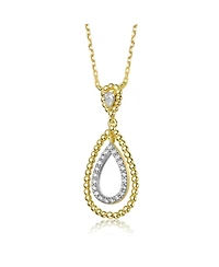 Rachel Glauber Two Tone with Clear Cubic Zirconia Tear Drop Pendant Necklace