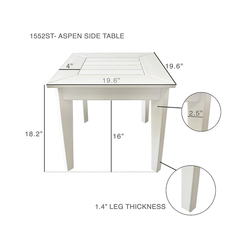 LuXeo Aspen 18.2"" Hdpe Outdoor Side Table, White
