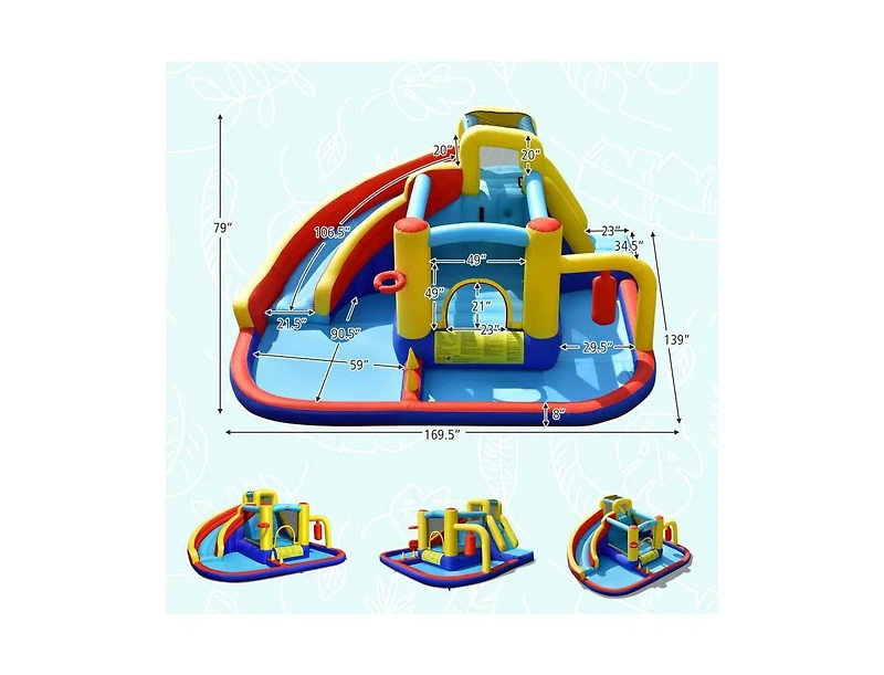 Akiudex Inflatable Water Slide Park with Bounce Area Climbing Wall and Pool