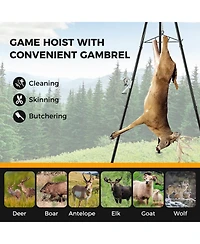 Akiudex Heavy-Duty Tripod Deer Hoist with Crank Winch and Steel Cable for Game Processing