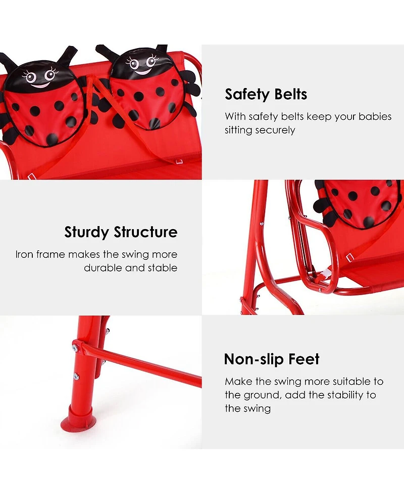 Akiudex 2-Seat Kids Outdoor Swing with Adjustable Canopy and Safety Belts