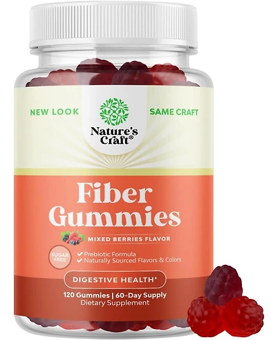 Nature's Craft Sugar Free Fiber Gummies for Adults, Prebiotic Soluble Chicory Root for Immunity & Digestive Support, Mixed Berry Flavor, Nature's Craf
