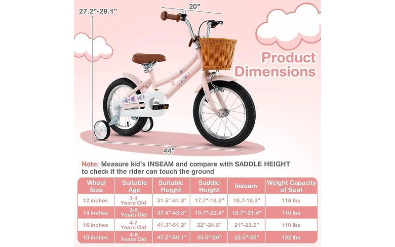 14 Inch Kids Retro Bike with Adjustable Height and Basket for Ages 3-5