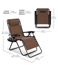 Outdoor Patio Zero Gravity Chairs Set of 4 - Reclining Lounge with Pillows & Cup Holders