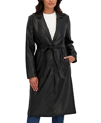 Sebby Collection Women's Belted Snap Front Faux Leather Long Trench Coat