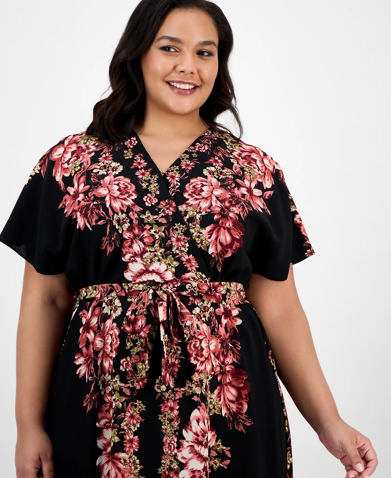 Sandra Darren Plus Printed Short-Sleeve Maxi Dress