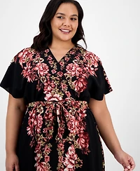 Sandra Darren Plus Printed Short-Sleeve Maxi Dress