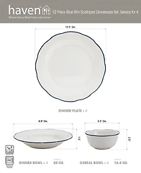 Haven Blue Rim Scalloped 12 Pc. Dinnerware Set, Service for 4
