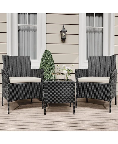 Gaomon 3 Piece Black Pe Rattan Patio Conversation Set with 2 Chairs & Coffee Table, Outdoor Furniture for Patio, Porch, Balcony