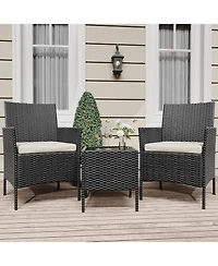 Gaomon 3 Piece Black Pe Rattan Patio Conversation Set with 2 Chairs & Coffee Table, Outdoor Furniture for Patio, Porch, Balcony