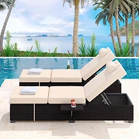 gaomon Outdoor Brown Wicker Patio Chaise Lounge Chairs Set of 2, Adjustable Backrest Lounger with Beige Cushion for Pool & Outdoor Use