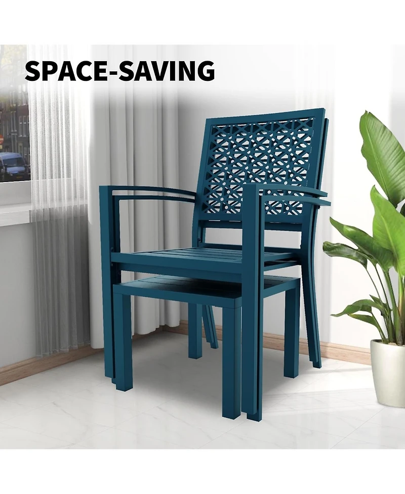 Gaomon 3 Pcs Blue Patio Bistro Set, Outdoor Stackable Steel Chairs & Square Coffee Table for Balcony, Porch, Garden, Lawn