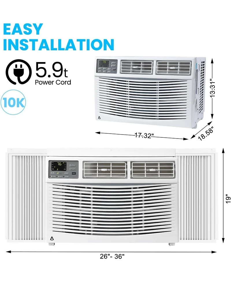 gaomon 10,000 Btu Window Air Conditioner - Quiet Operation, Remote Control, 3 Cooling & Fan Speeds, Auto Restart, Cools up to 450 Sq. Ft, White